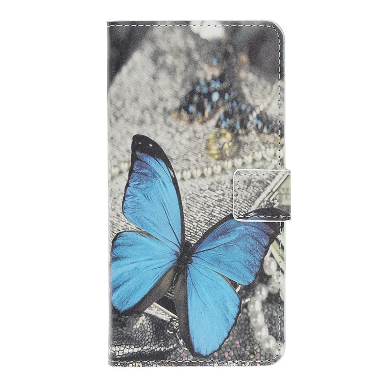 Pattern Printing Leather Wallet Case for iPhone 12 mini - Blue Butterfly