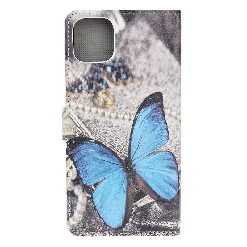 Pattern Printing Leather Wallet Case for iPhone 12 mini - Blue Butterfly
