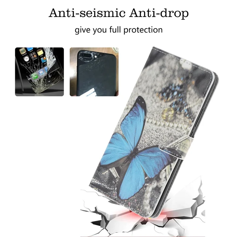 Pattern Printing Leather Wallet Case for iPhone 12 mini - Blue Butterfly
