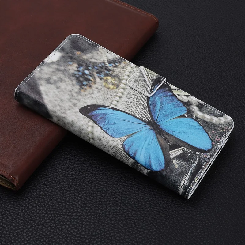 Pattern Printing Leather Wallet Case for iPhone 12 mini - Blue Butterfly