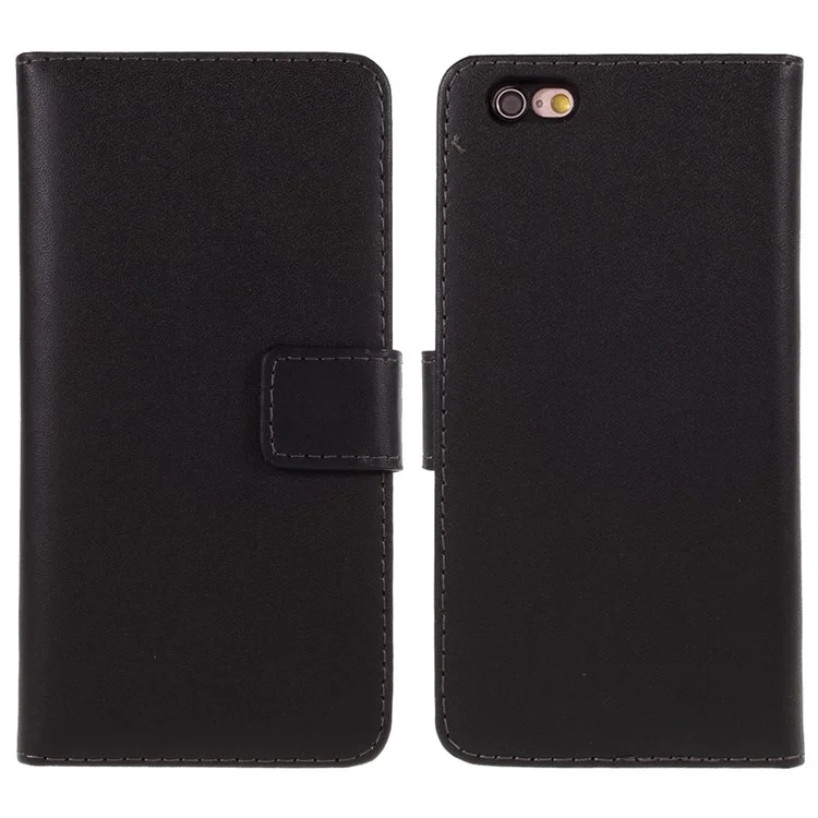 Drop-Resistant Split Leather with Stand Wallet Shell for iPhone 6/6s 4.7-inch Phone Accessory - Black