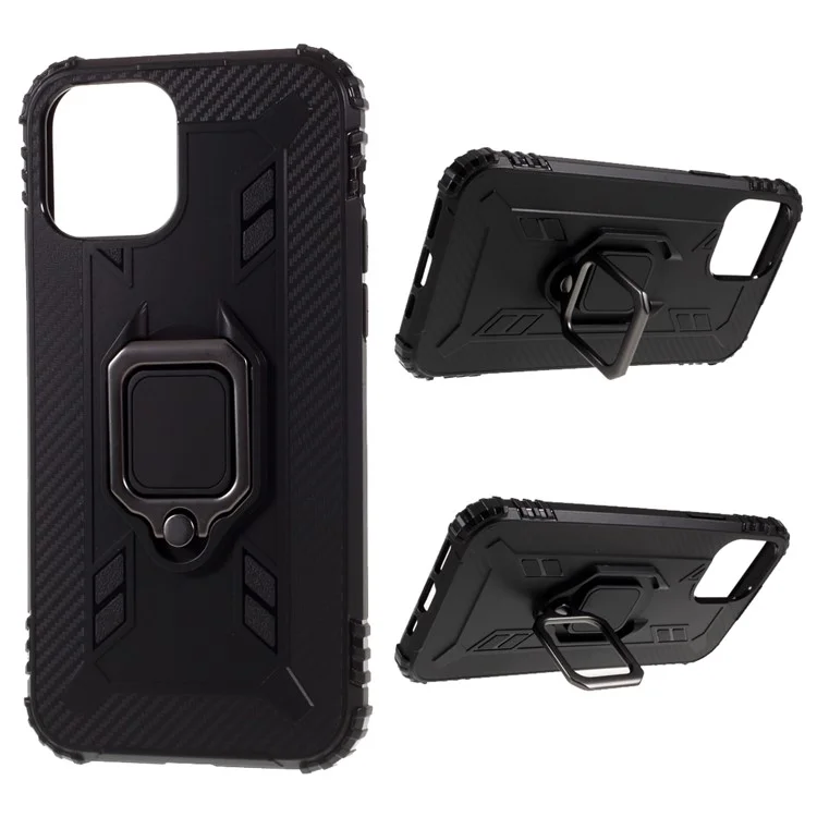 TPU Finger Ring Kickstand Protective Case Pour Iphone 12 Pro Max 6,7 Pouces - le Noir