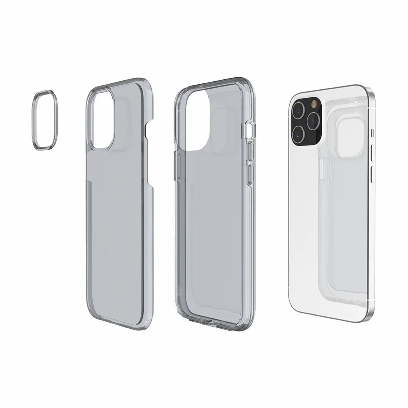 Anti-fingerprint Clear PC+TPU Combo Back Case for iPhone 12 - Grey