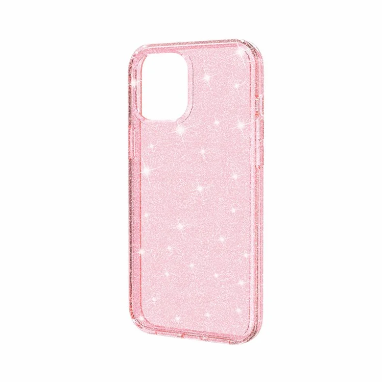 Caixa de Bling em pó Brilhante Para Iphone 12 Pro Máximo de 6,7 Polegadas, PC Rígido PC Flexível TPU Hybrid Back Shell - Rosa