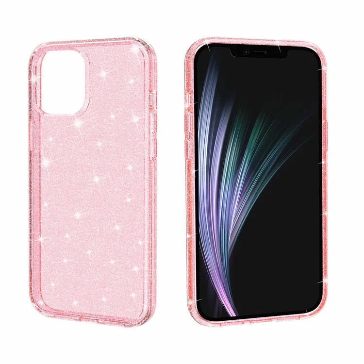 Caixa de Bling em pó Brilhante Para Iphone 12 Pro Máximo de 6,7 Polegadas, PC Rígido PC Flexível TPU Hybrid Back Shell - Rosa