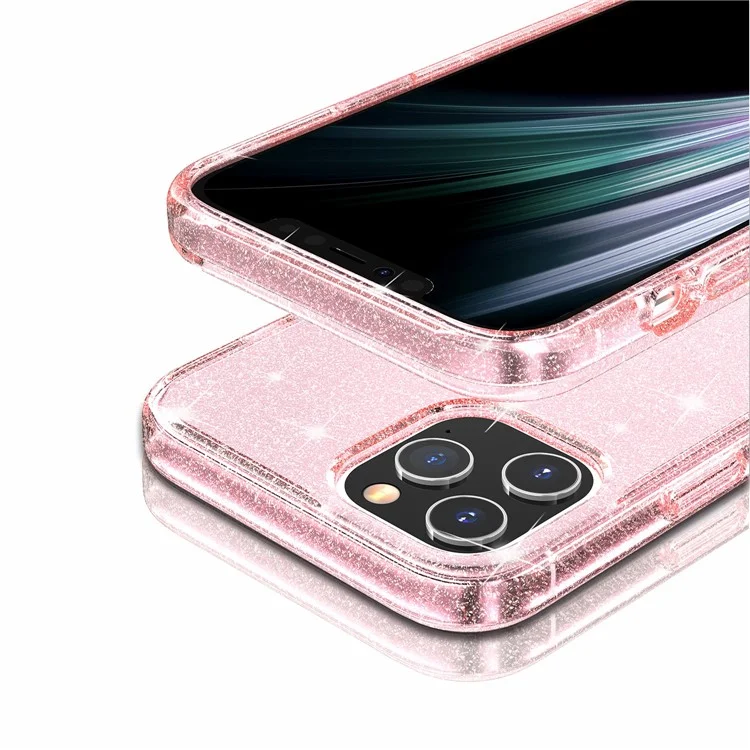 Caixa de Bling em pó Brilhante Para Iphone 12 Pro Máximo de 6,7 Polegadas, PC Rígido PC Flexível TPU Hybrid Back Shell - Rosa