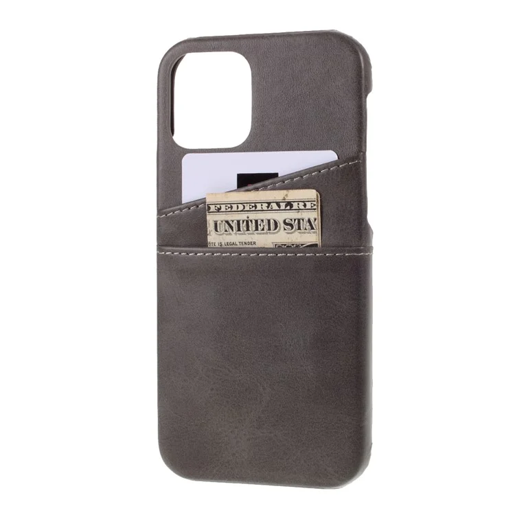 Doppelte Kartenschlitze Halter PU-Leder beschichtetes PC-Hartschalen-Handyhülle für iPhone 12 Pro 6.1 Zoll/12 6.1 Zoll - Grau