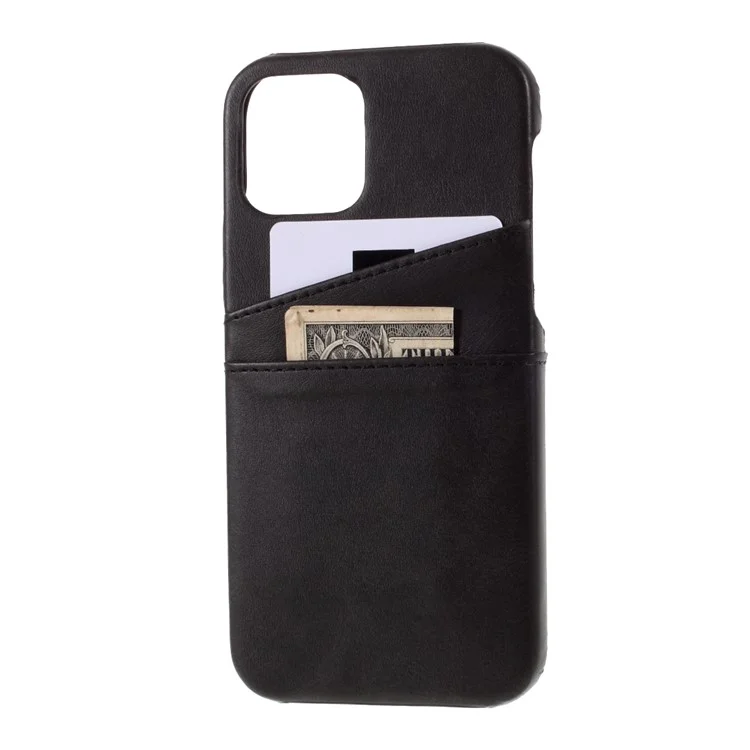 Double Card Slots PU Leather Coated PC Cover for iPhone 12 mini 5.4 inch - Black