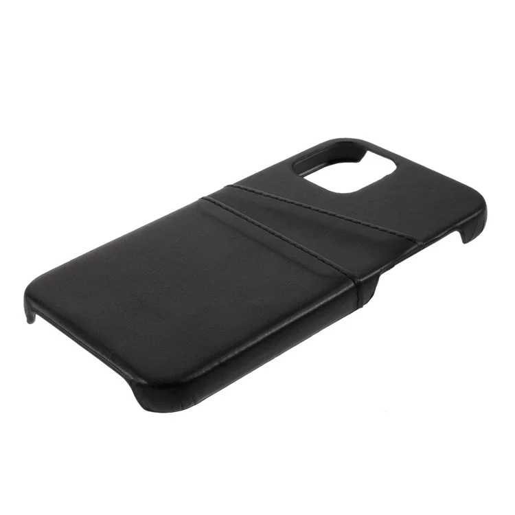 Cubierta de PC Con Recubrimiento de Cuero PU Ranuras de Doble Tarjeta Para Iphone 12 Mini 5.4 Pulgadas - Negro