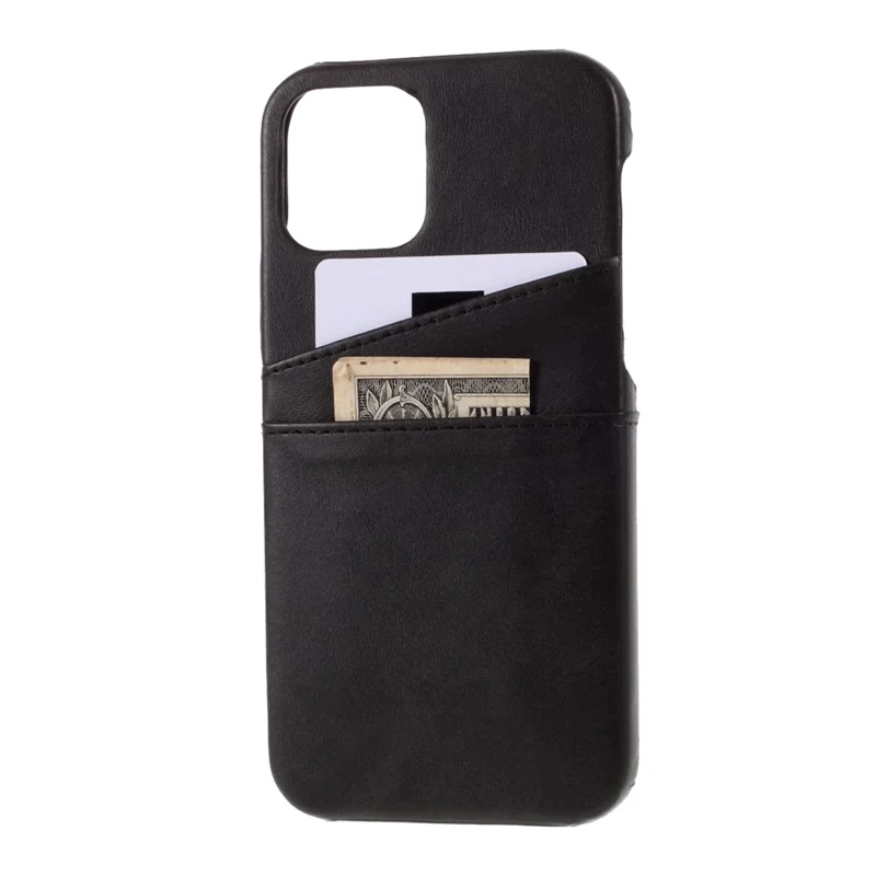Double Card Slots PU Leather Coated PC Cover for iPhone 12 Pro Max 6.7-inch - Black