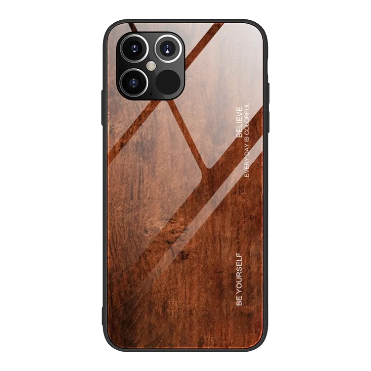 Wood Skin TPU+Tempered Glass Shell for iPhone 12 Pro/12 - Coffee