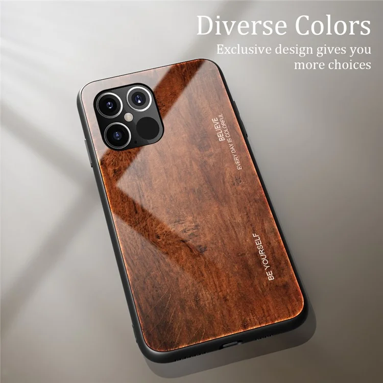 Tpu de Peau en Bois + Coque en Verre Trempé Pour Iphone 12 Pro / 12 - Café