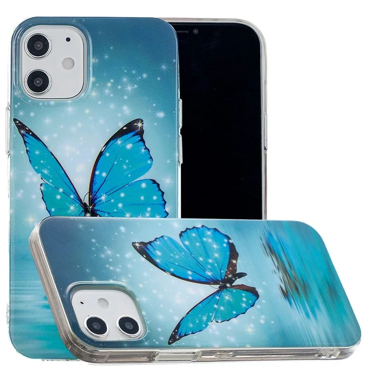 Noctilucent Patterned IMD TPU Case for iPhone 12 mini - Blue Butterfly