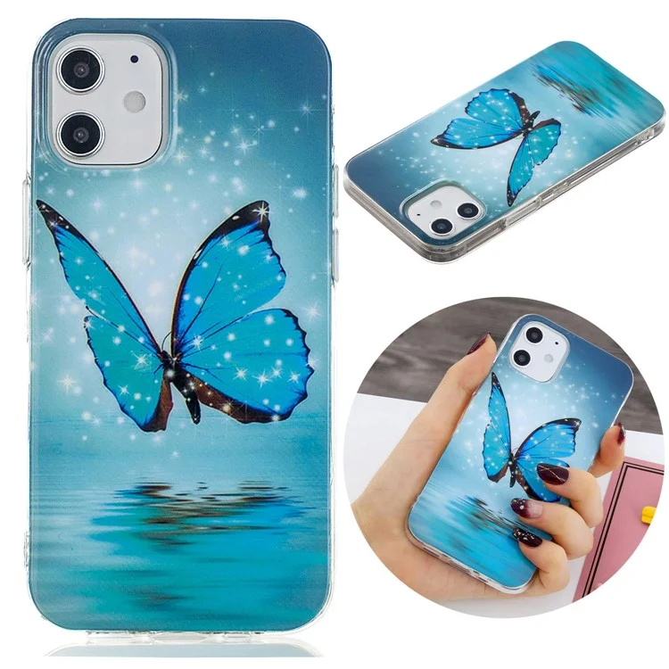 Noctilucent Patterned IMD TPU Case for iPhone 12 mini - Blue Butterfly