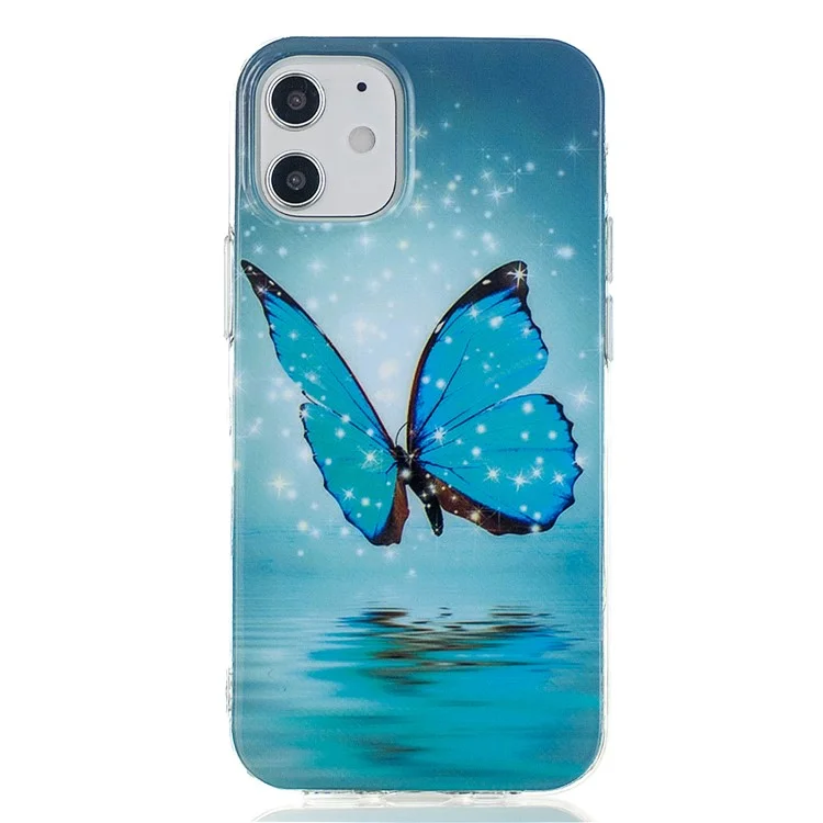 Noctilucent Patterned IMD TPU Case for iPhone 12 mini - Blue Butterfly