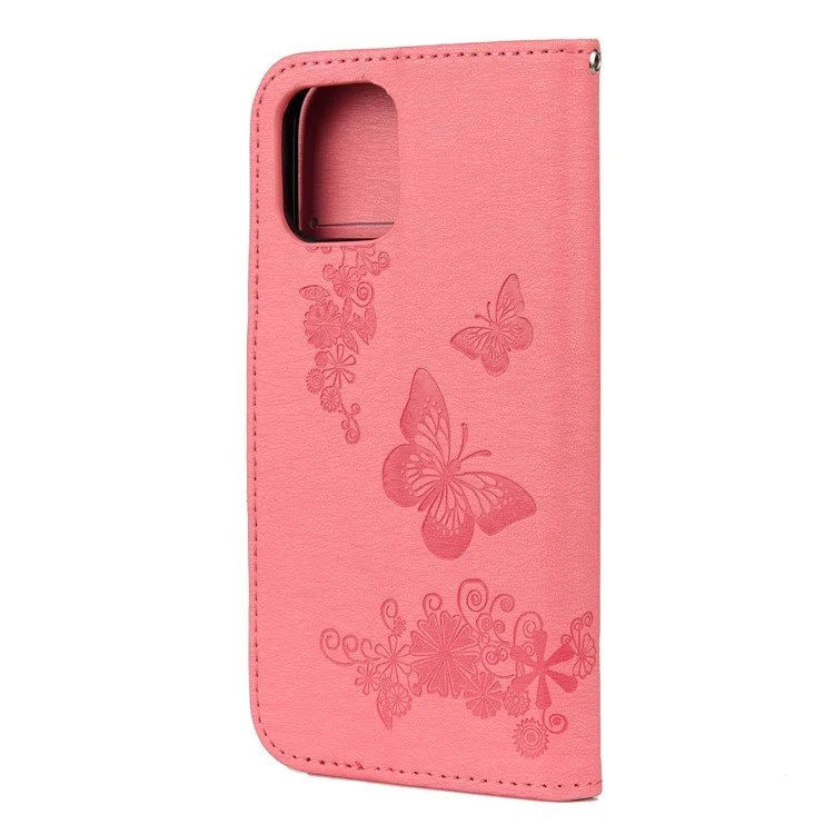 Imprint Flower Butterfly Leather Wallet Case for iPhone 12 Pro Max 6.7 inch - Pink