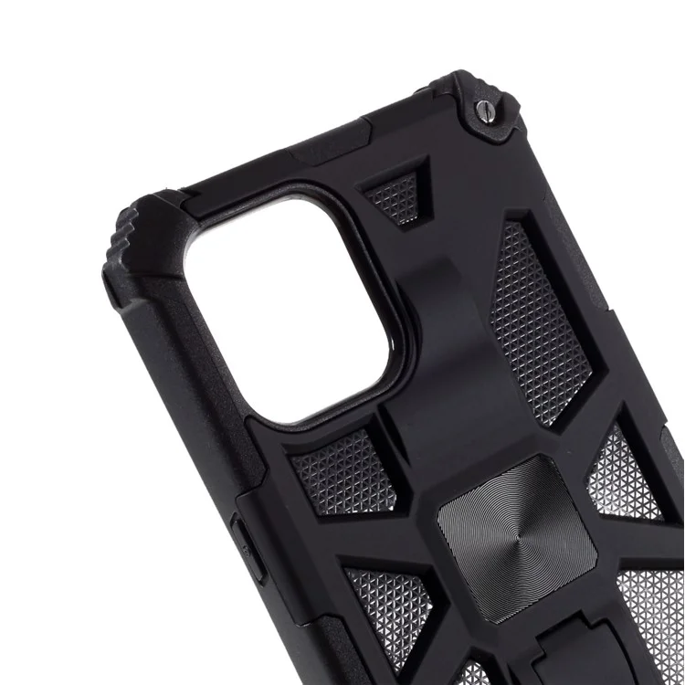 Armor Shockproof with Magnetic Metal Sheet Kickstand PC+TPU Cover for iPhone 12 Pro/12 - Black