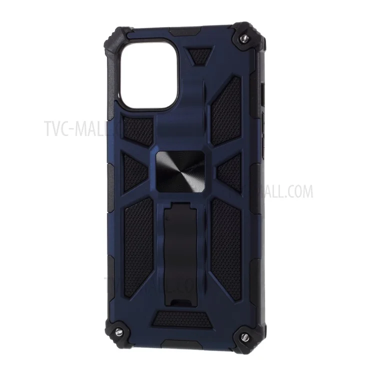 PC TPU Kickstand Armor Dropproof Shell with Magnetic Metal Sheet for iPhone 12 mini - Blue