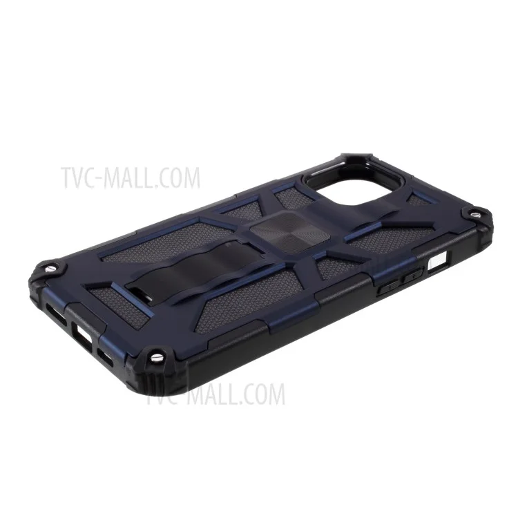 PC TPU Kickstand Armor Dropproof Shell with Magnetic Metal Sheet for iPhone 12 mini - Blue