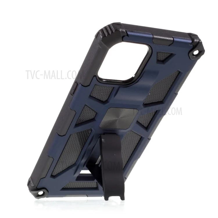 PC TPU Kickstand Armor Dropproof Shell with Magnetic Metal Sheet for iPhone 12 mini - Blue