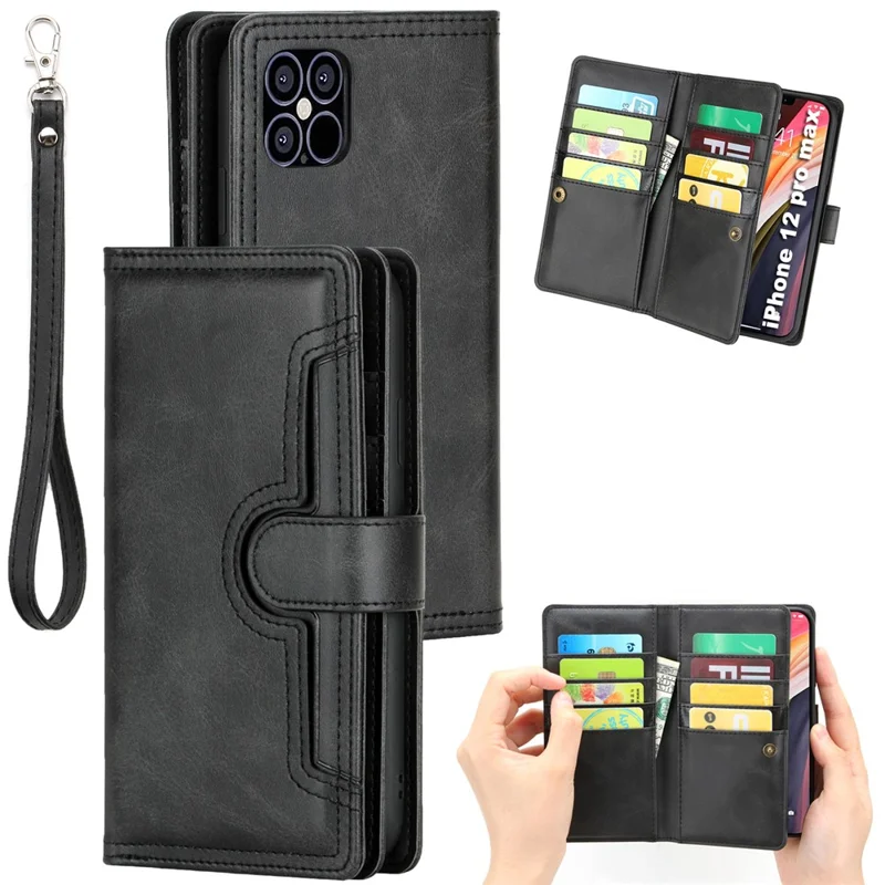 Multiple Card Slots Split Leather Phone Cover Case for iPhone 12 Pro Max 6.5-inch - Black