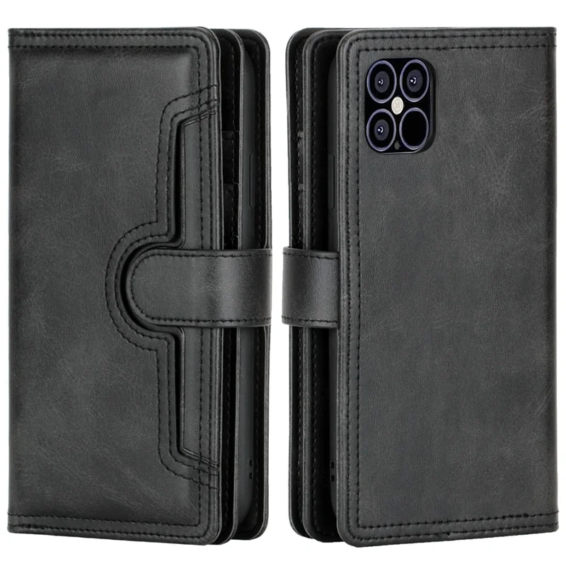 Multiple Card Slots Split Leather Phone Cover Case for iPhone 12 Pro Max 6.5-inch - Black