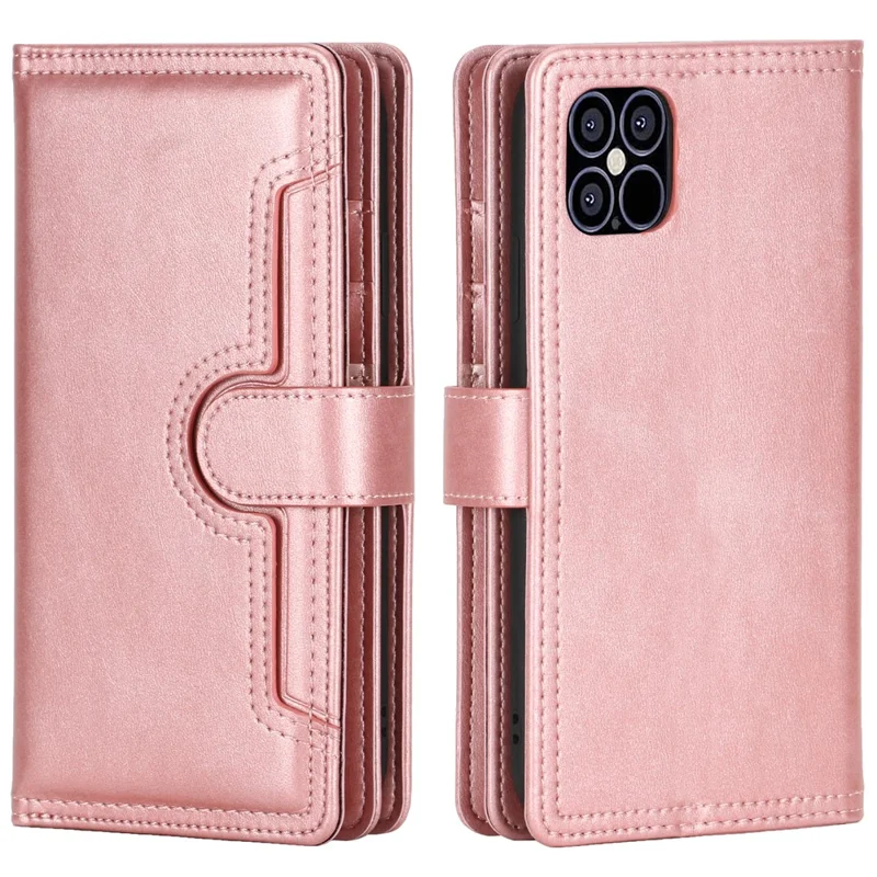 Multiple Card Slots Split Leather Phone Cover Case for iPhone 12 Pro Max 6.5-inch - Rose Gold