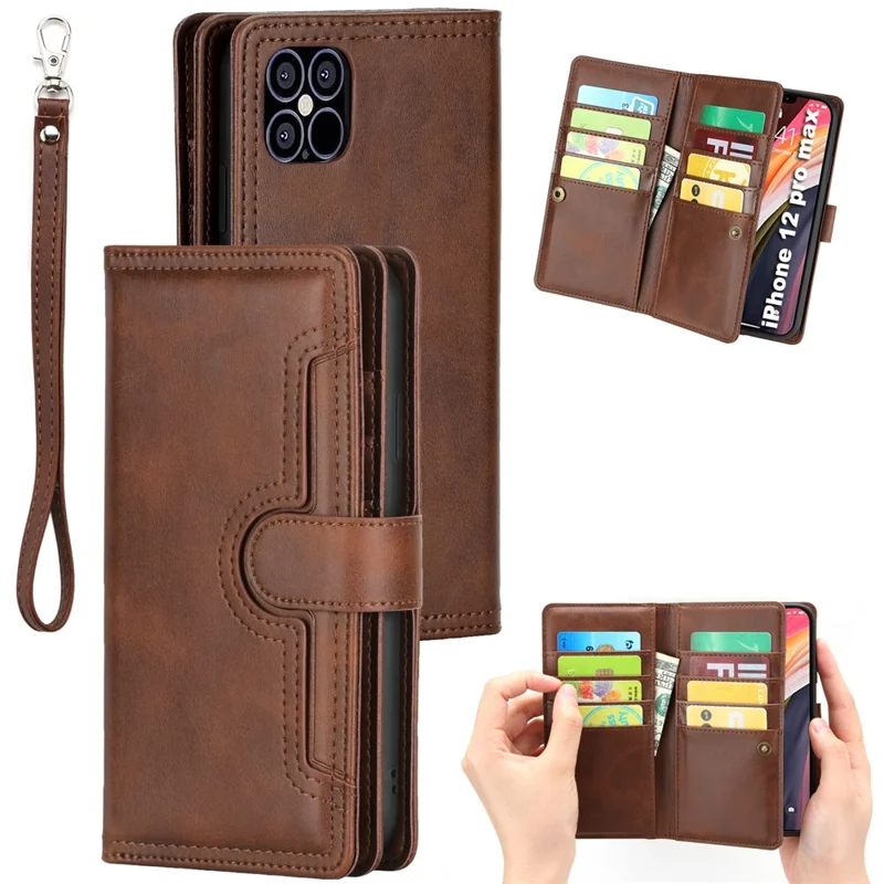 Multiple Card Slots Split Leather Phone Cover Case for iPhone 12 Pro Max 6.5-inch - Coffee