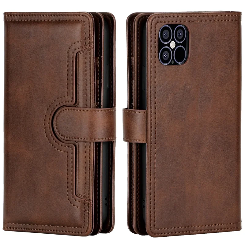 Multiple Card Slots Split Leather Phone Cover Case for iPhone 12 Pro Max 6.5-inch - Coffee