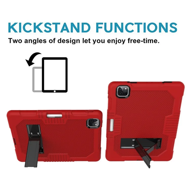 Grid Texture Shock Proof TPU + PC + Silicone Combo Case with Kickstand for iPad Pro 12.9 (2022) (2021) (2020) - Red / Black