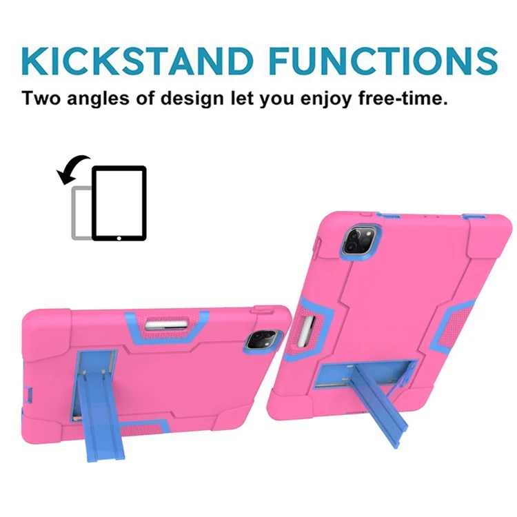 Color Splicing Shock Proof TPU + PC + Silicone Hybrid Case with Kickstand for iPad Pro 12.9 (2022) (2021) (2020) - Rose / Baby Blue