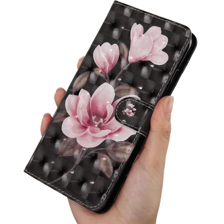 Light Spot Decor Patterned Leather Wallet Stand Case for iPhone 12 Pro/12 - Pink Flowers