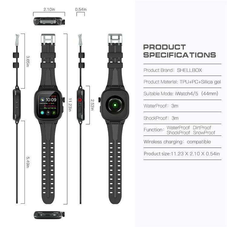 SHELLBOX Bracelet de montre en silicone respirant pour sports et couvercle étanche pour Apple Watch Series SE / SE (2022) / 6 / 5 / 4 44mm
