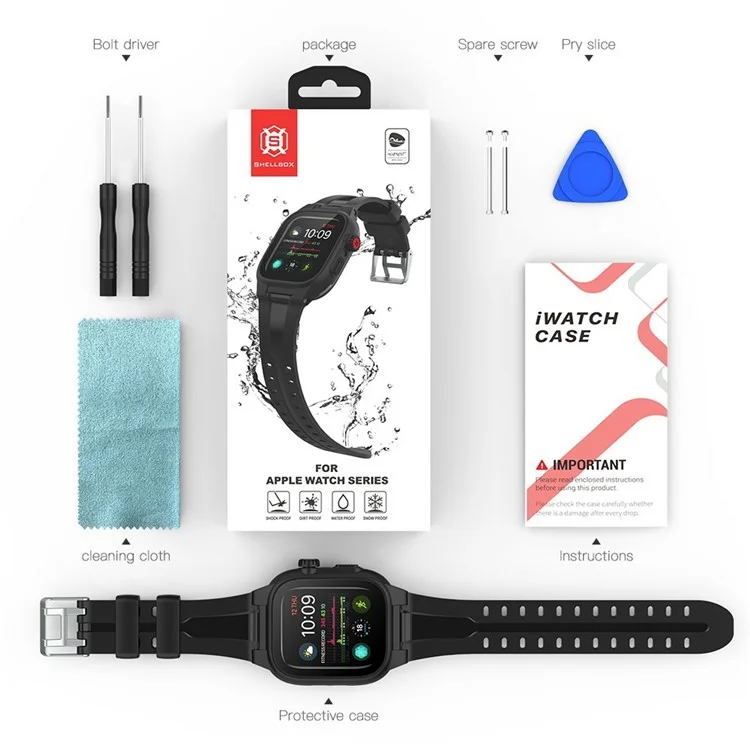SHELLBOX Bracelet de montre en silicone respirant pour sports et couvercle étanche pour Apple Watch Series SE / SE (2022) / 6 / 5 / 4 44mm