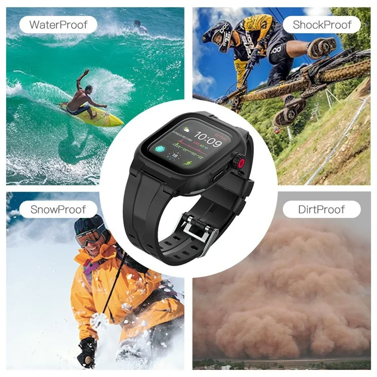 SHELLBOX Bracelet de montre en silicone respirant pour sports et couvercle étanche pour Apple Watch Series SE / SE (2022) / 6 / 5 / 4 44mm