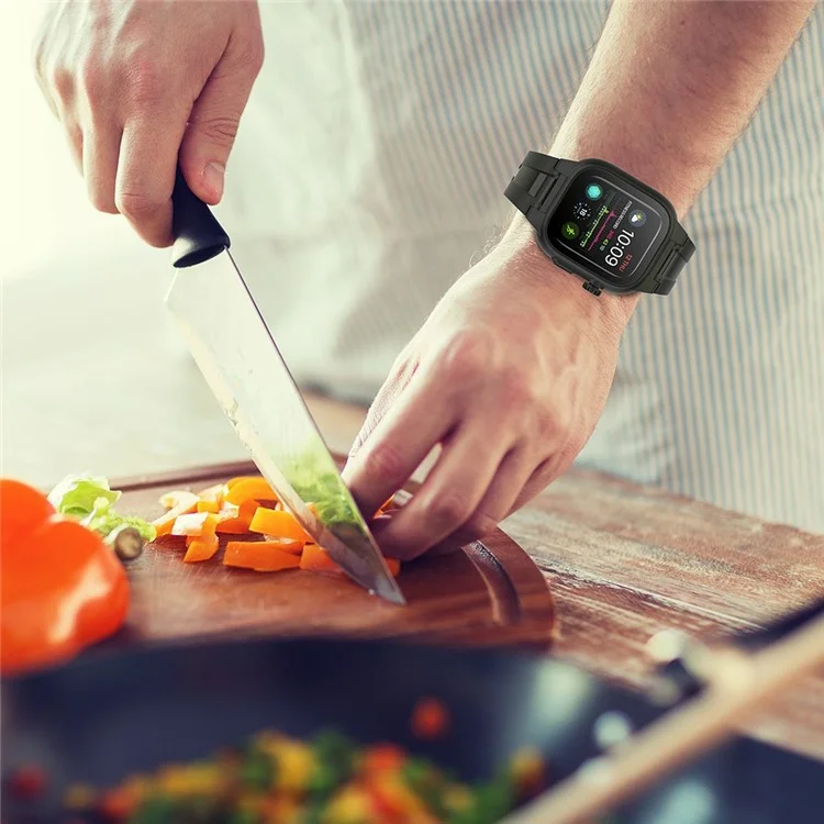SHELLBOX Bracelet de montre en silicone respirant pour sports et couvercle étanche pour Apple Watch Series SE / SE (2022) / 6 / 5 / 4 44mm