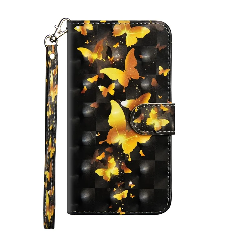 Light Spot Decor Pattern Printing Wallet Stand Leather Case with Strap for iPhone 12 Pro Max 6.7 inch - Gold Butterfly