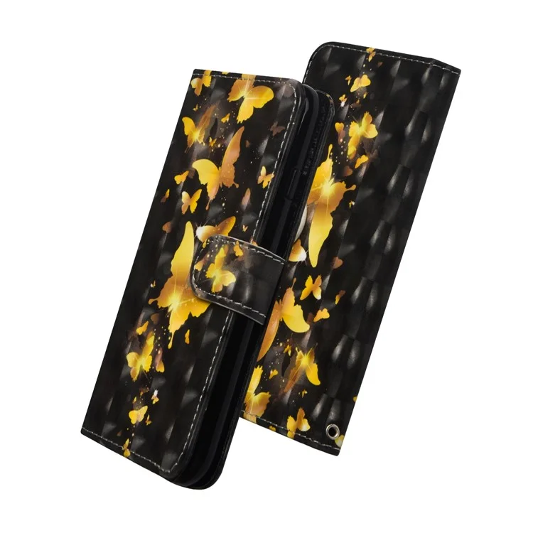 Light Spot Decor Pattern Printing Wallet Stand Leather Case with Strap for iPhone 12 Pro Max 6.7 inch - Gold Butterfly