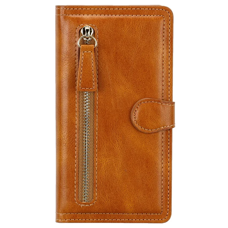 Zipper Pocket Leather Wallet Stand Case for iPhone 12 Pro/12 - Orange