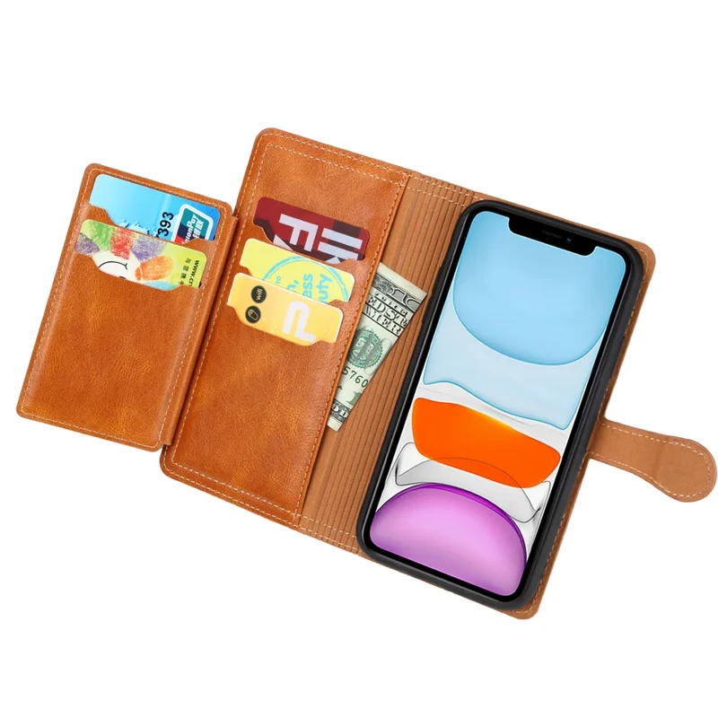 Zipper Pocket Leather Wallet Stand Case for iPhone 12 Pro/12 - Orange