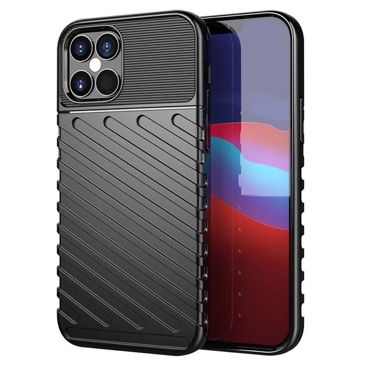 Thunder Series Twill Texture TPU Case Cover per iPhone 12 Pro/12 - Nero