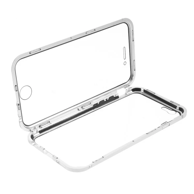 Double-sided Tempered Glass + Magnetic Adsorption Metal Frame Protection Phone Cover for iPhone 6/6s 4.7-inch - Silver