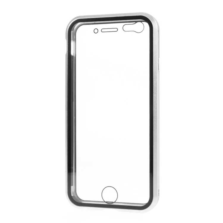 Double-sided Tempered Glass + Magnetic Adsorption Metal Frame Protection Phone Cover for iPhone 6/6s 4.7-inch - Silver