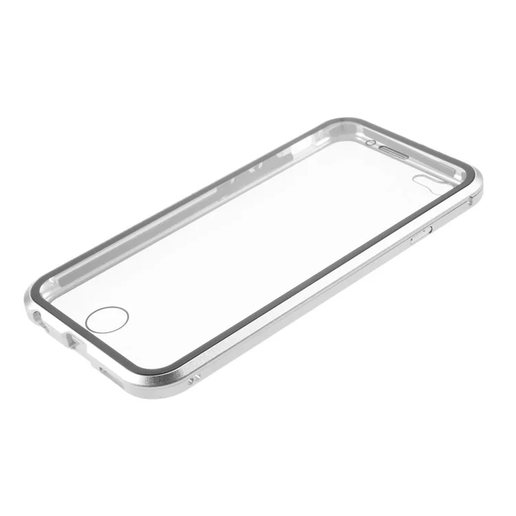 Double-sided Tempered Glass + Magnetic Adsorption Metal Frame Protection Phone Cover for iPhone 6/6s 4.7-inch - Silver