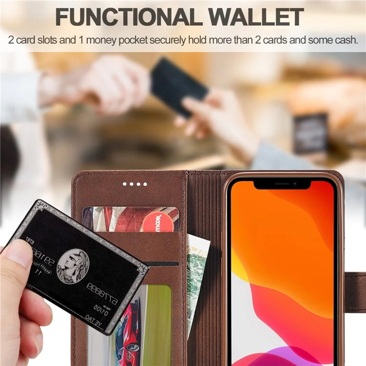 LC.IMEEKE Estuche de Billetera de Cuero para iPhone 12 - Café