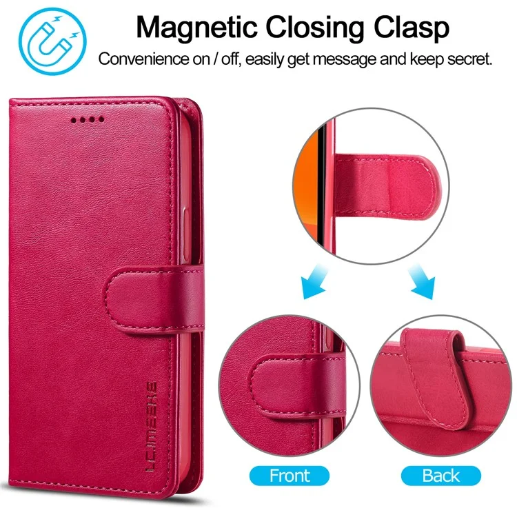 LC.IMEEKE Leather Wallet Case Cell Phone Cover for iPhone 12 - Red