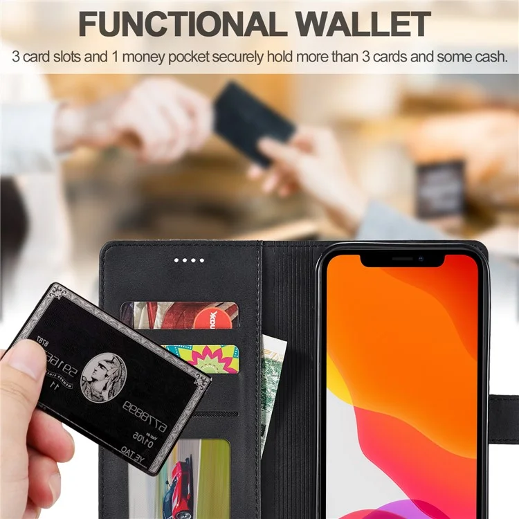 LC.IMEEKE Leather Wallet Stand Cover Cell Phone Shell for iPhone 12 mini - Negro