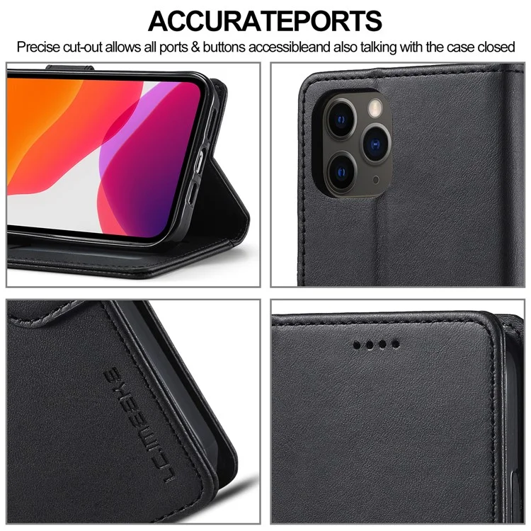 LC.IMEEKE Leather Wallet Stand Cover Cell Phone Shell for iPhone 12 mini - Negro