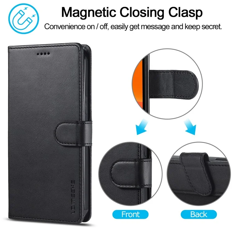 LC.IMEEKE Leather Wallet Stand Cover Cell Phone Shell for iPhone 12 mini - Black