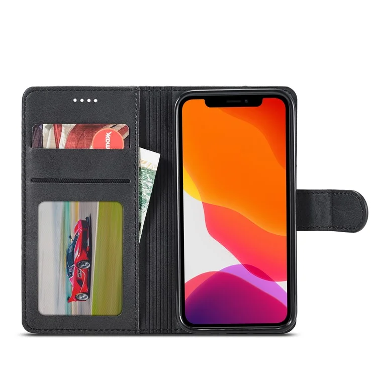 LC.IMEEKE Card Holder Leather Wallet Stand Cover Phone Case for iPhone 12 Pro 6.1 inch - Black